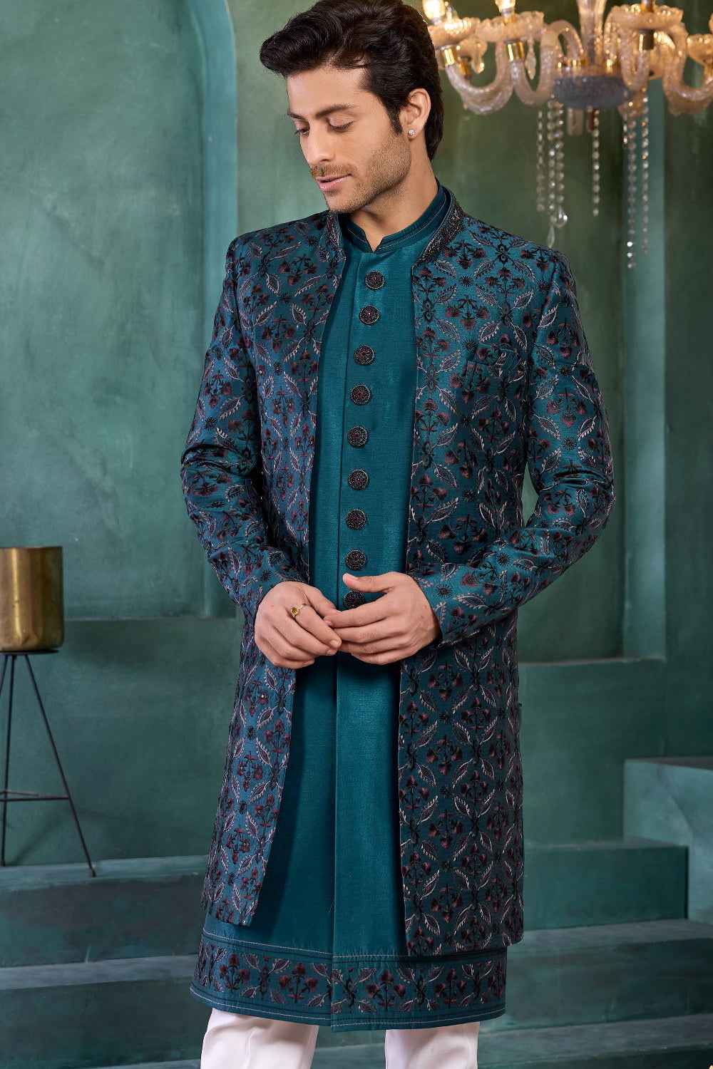 Teal Green Art Silk Indo Western (NMK-9141)