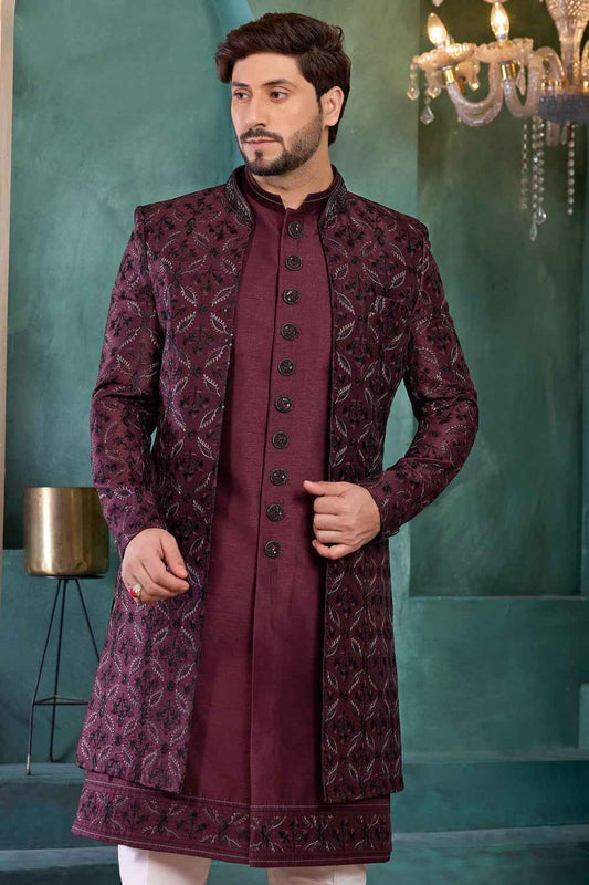 Wine Art Silk Indo Western (NMK-9142)