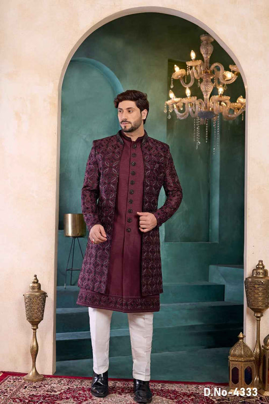 Wine Art Silk Indo Western (NMK-9142)