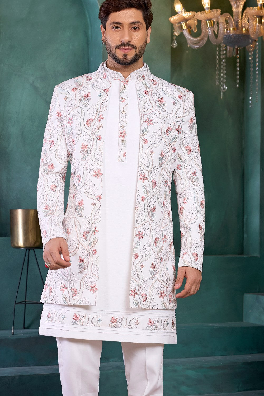 Off White Art Silk Indo Western (NMK-9143)