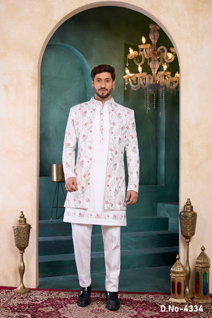 Off White Art Silk Indo Western (NMK-9143)