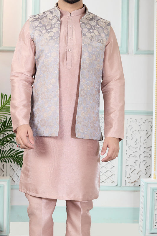 Onion Pink Jaquard Nehru Jacket (NMK-9145)