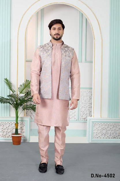 Onion Pink Jaquard Nehru Jacket (NMK-9145)
