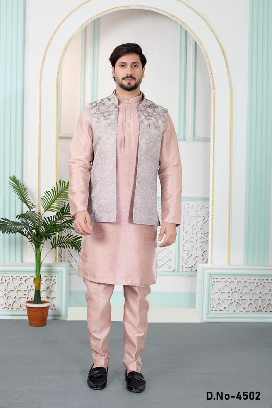 Onion Pink Jaquard Nehru Jacket (NMK-9145)