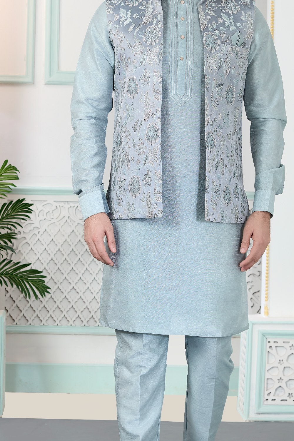 Grey Jaquard Nehru Jacket (NMK-9146)