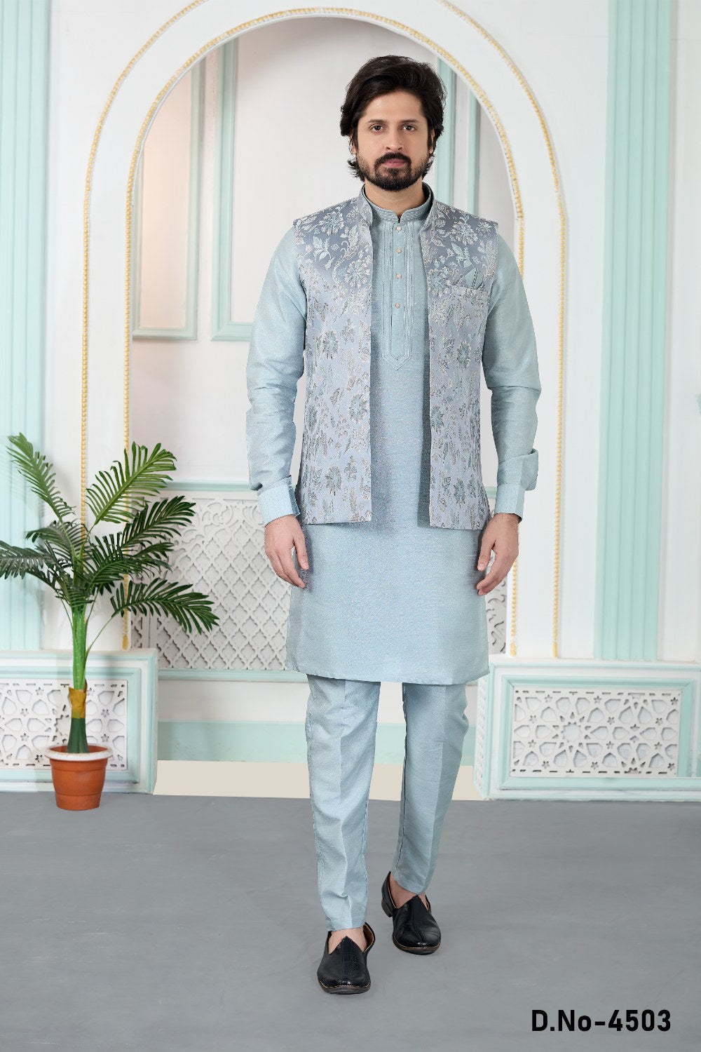Grey Jaquard Nehru Jacket (NMK-9146)