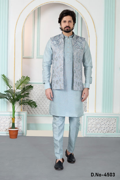 Grey Jaquard Nehru Jacket (NMK-9146)