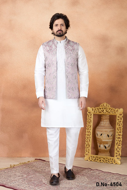 Cream Jaquard Nehru Jacket (NMK-9147)