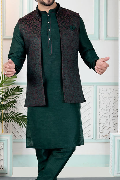Green Jaquard Nehru Jacket (NMK-9148)