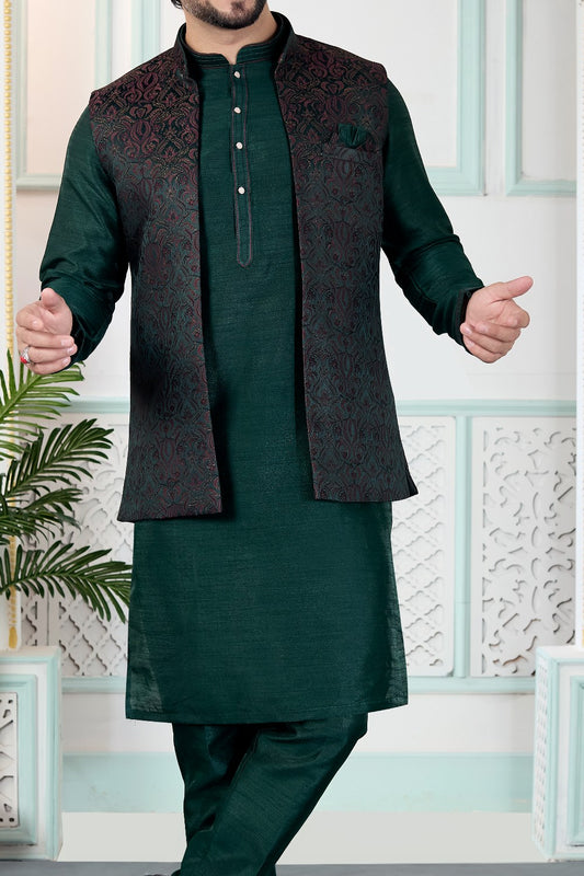 Green Jaquard Nehru Jacket (NMK-9148)