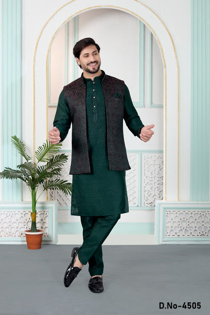 Green Jaquard Nehru Jacket (NMK-9148)