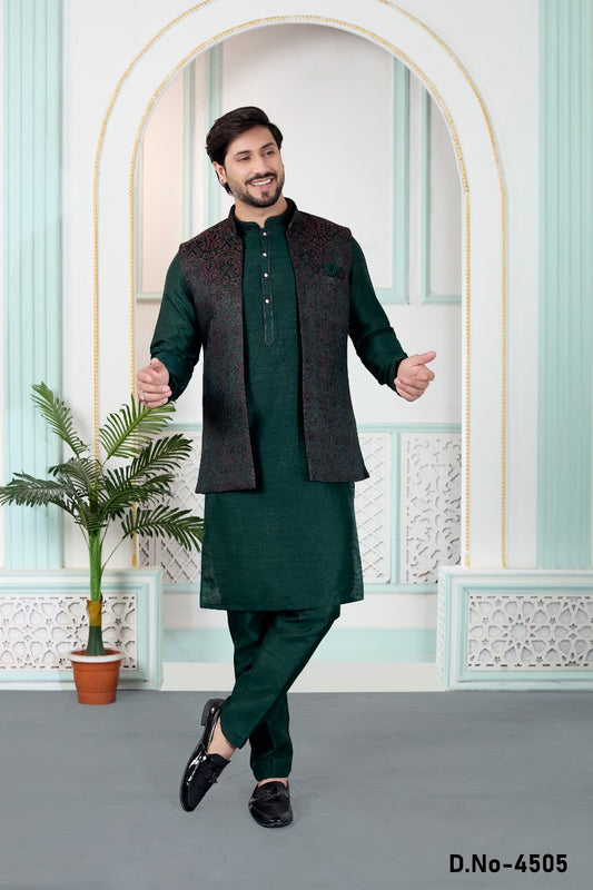Green Jaquard Nehru Jacket (NMK-9148)