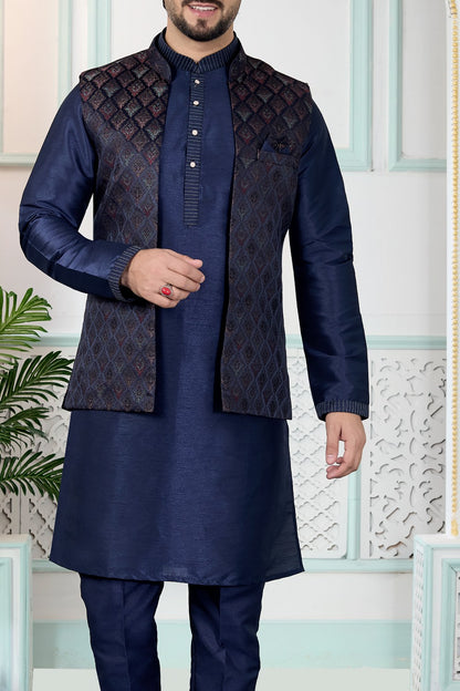 Blue Jaquard Nehru Jacket (NMK-9150)
