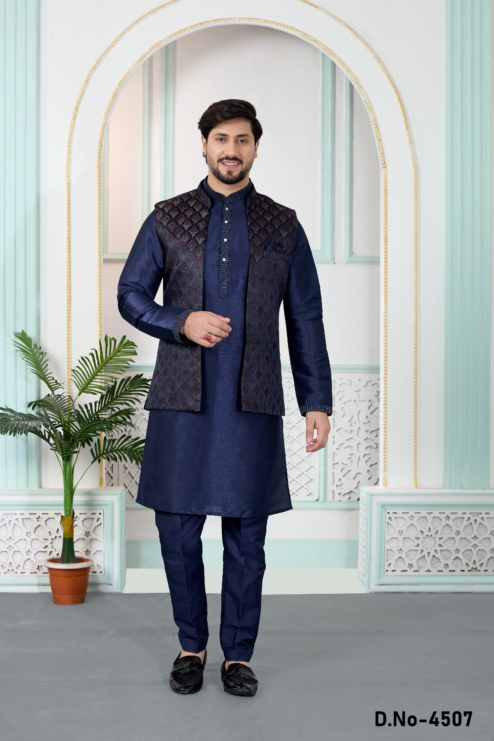 Blue Jaquard Nehru Jacket (NMK-9150)