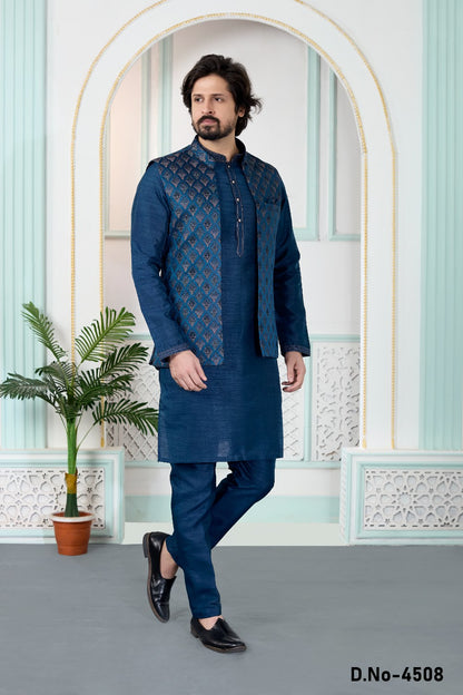 Blue Jaquard Mens Nehru Jacket (NMK-9151)