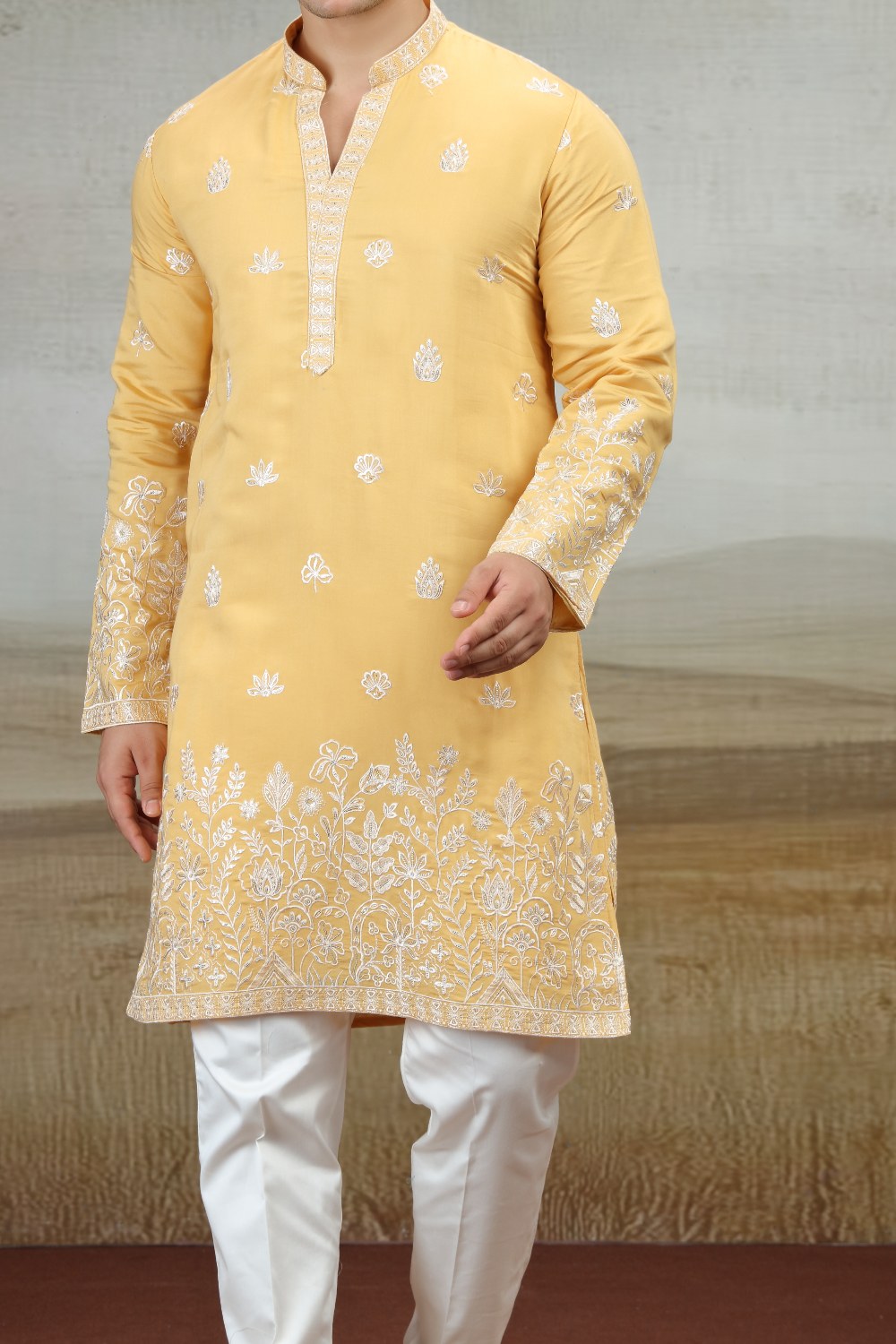 Yellow Art Silk Kurta Pajama (NMK-9152)