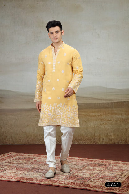 Yellow Art Silk Kurta Pajama (NMK-9152)