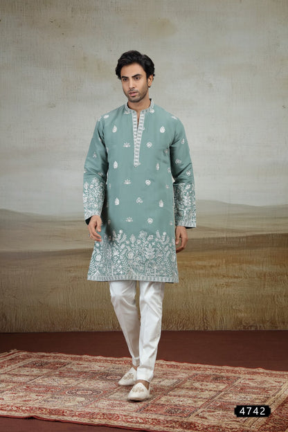 Grey Art Silk Kurta Pajama (NMK-9153)