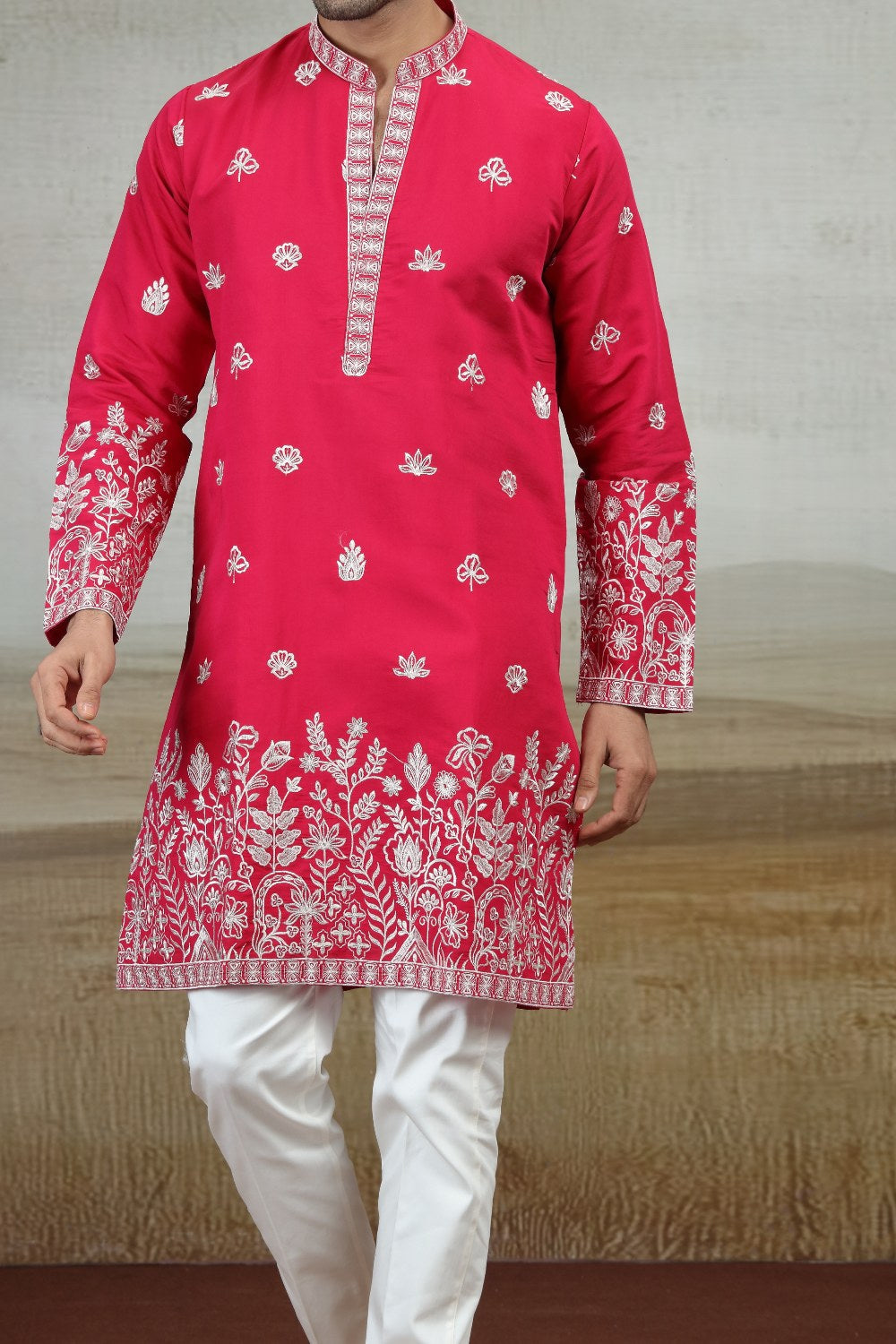 Dark Pink Art Silk Kurta Pajama (NMK-9154)