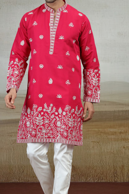 Dark Pink Art Silk Kurta Pajama (NMK-9154)