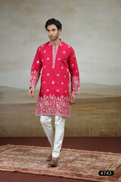 Dark Pink Art Silk Kurta Pajama (NMK-9154)