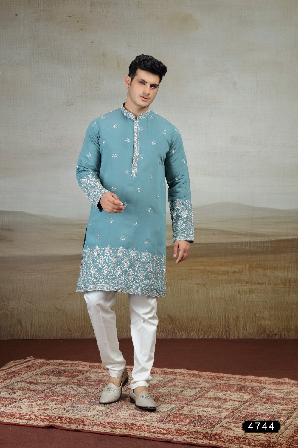 Greyish Blue Art Silk Kurta Pajama (NMK-9155)