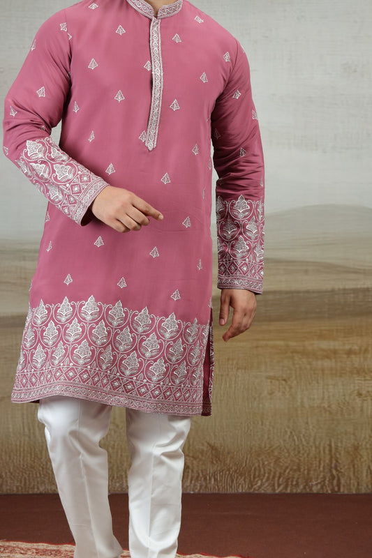 Onion Pink Art Silk Kurta Pajama (NMK-9157)