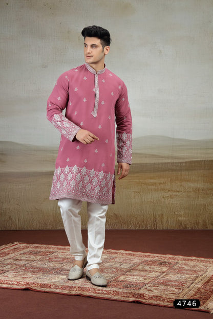 Onion Pink Art Silk Kurta Pajama (NMK-9157)