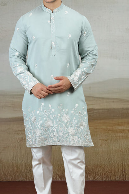 Light Blue Art Silk Kurta Pajama (NMK-9158)