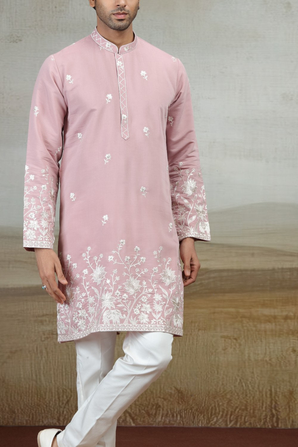 Onion Pink Art Silk Mens Kurta Pajama (NMK-9159)