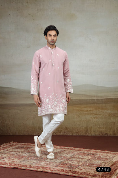 Onion Pink Art Silk Mens Kurta Pajama (NMK-9159)