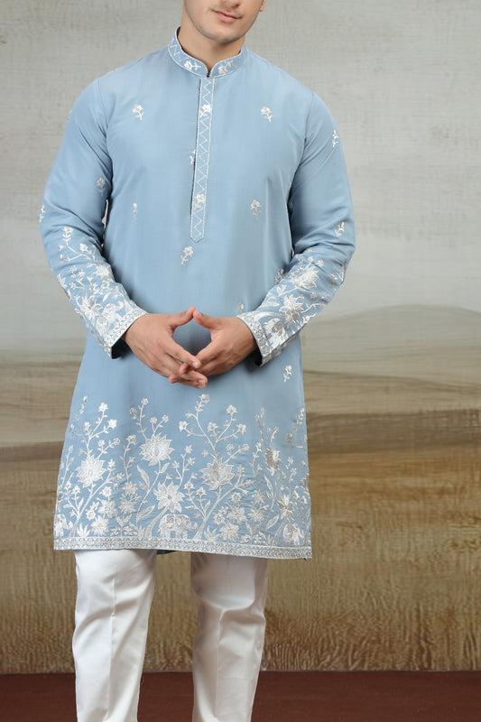 Blue Art Silk Kurta Pajama (NMK-9160)