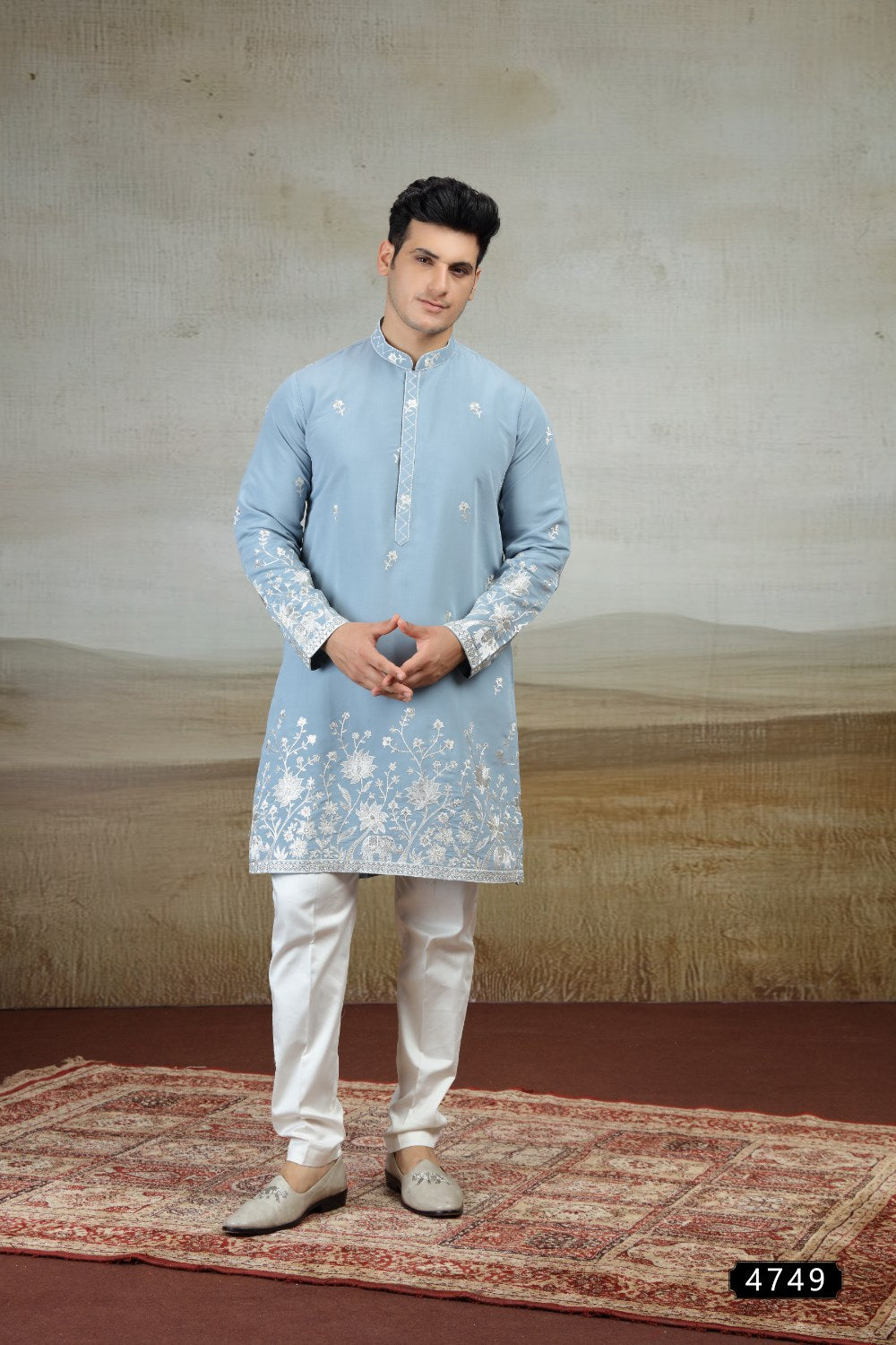Blue Art Silk Kurta Pajama (NMK-9160)