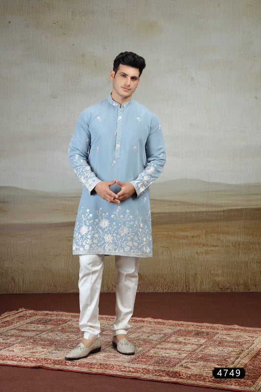 Blue Art Silk Kurta Pajama (NMK-9160)
