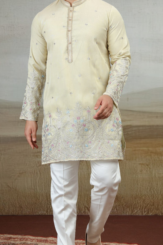 Beige Art Silk Kurta Pajama (NMK-9161)