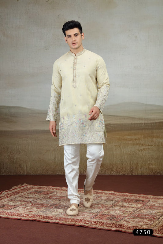 Beige Art Silk Kurta Pajama (NMK-9161)