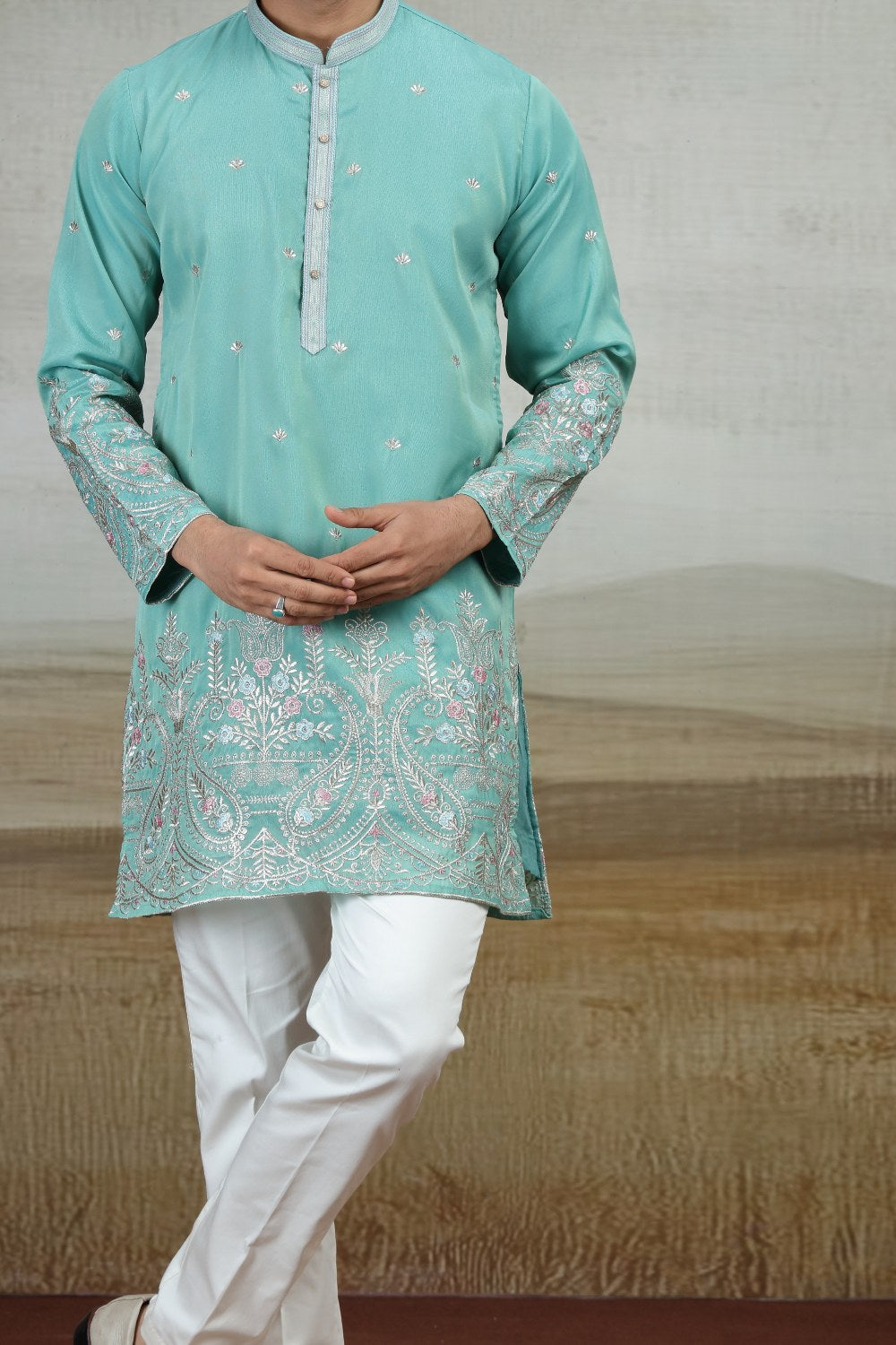 Blue Art Silk Mens Kurta Pajama (NMK-9162)