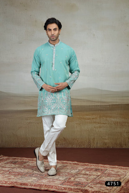 Blue Art Silk Mens Kurta Pajama (NMK-9162)