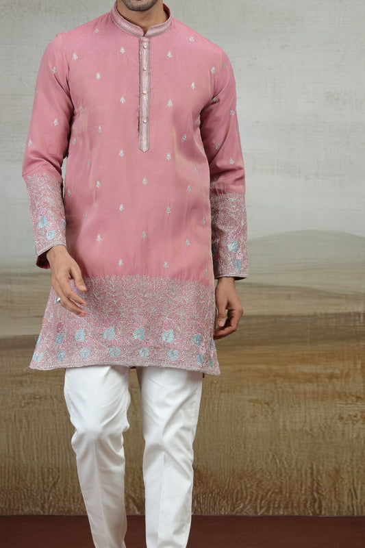Onion Pink Art Silk Kurta for Men (NMK-9163)