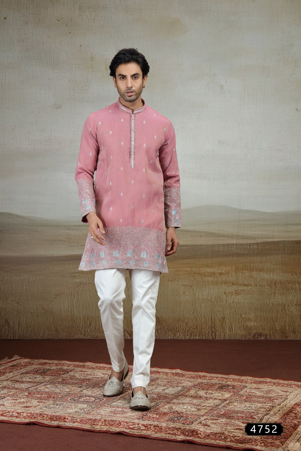Onion Pink Art Silk Kurta for Men (NMK-9163)
