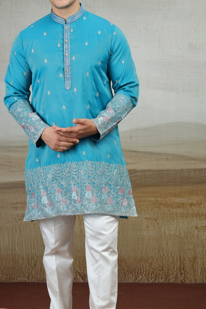 Blue Art Silk Kurta Pajama for Men (NMK-9164)