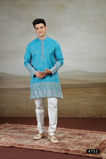 Blue Art Silk Kurta Pajama for Men (NMK-9164)