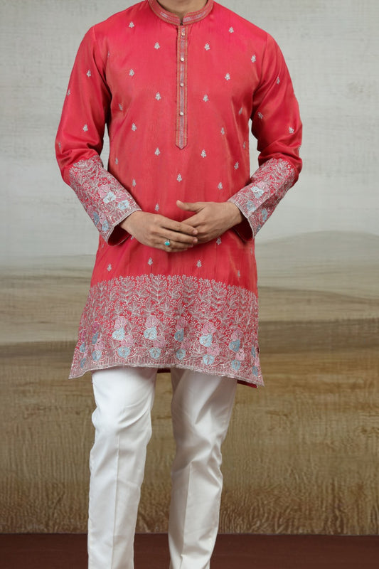 Dark Shiny Pink Art Silk Kurta Pajama (NMK-9165)