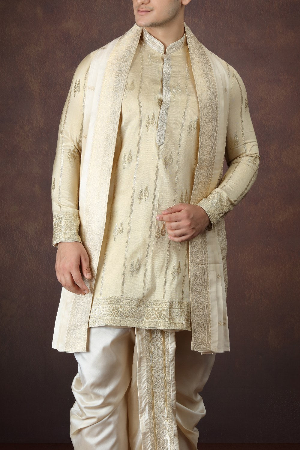 Gold Jaquard Silk Kurta Pajama (NMK-9166)