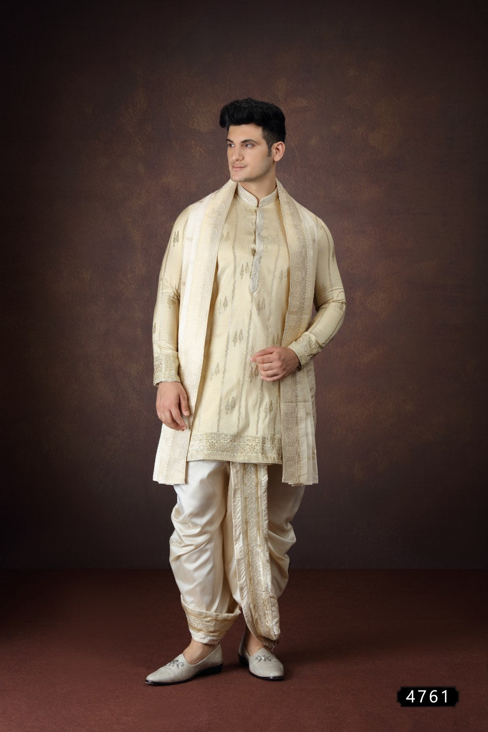 Gold Jaquard Silk Kurta Pajama (NMK-9166)