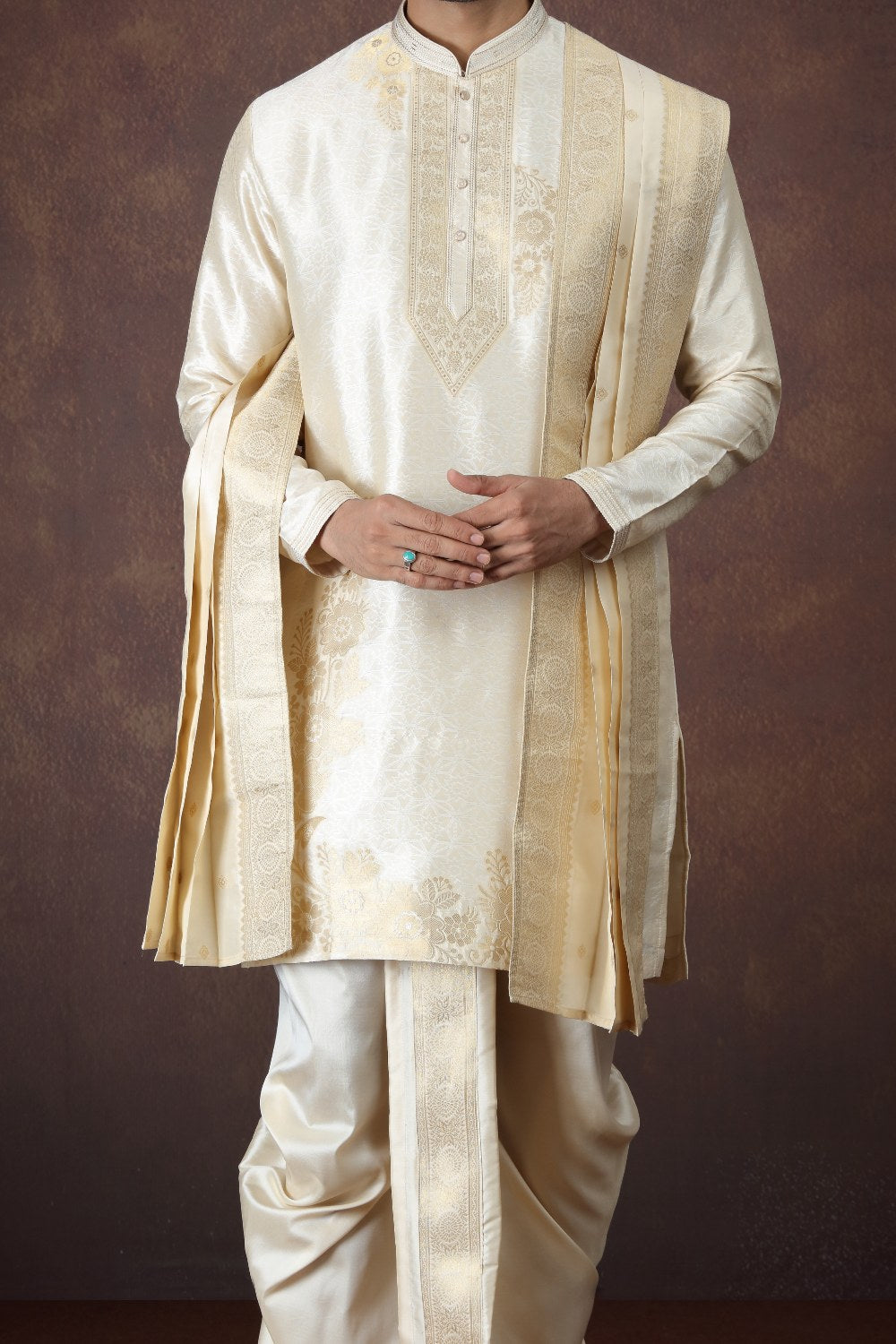 Beige Jaquard Silk Kurta Pajama (NMK-9167)