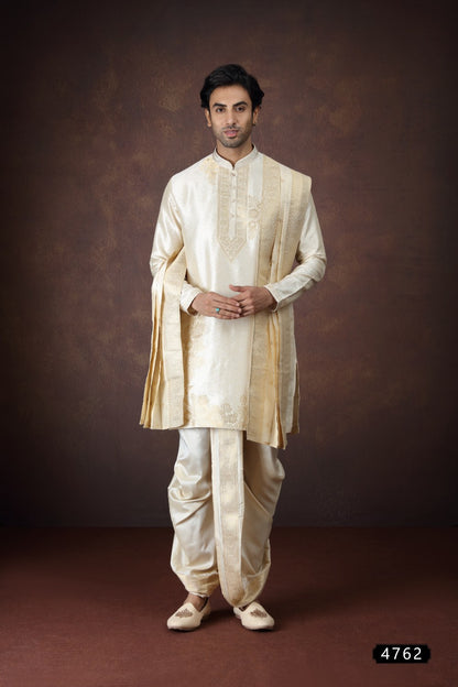 Beige Jaquard Silk Kurta Pajama (NMK-9167)