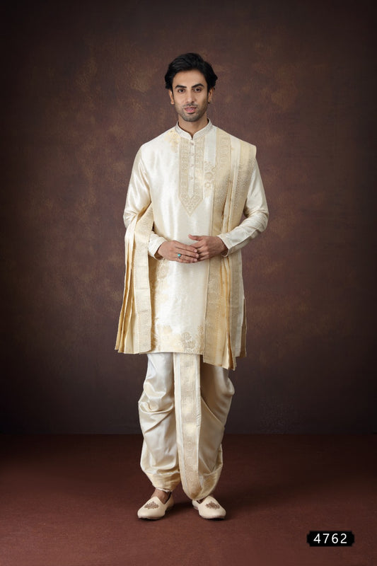 Beige Jaquard Silk Kurta Pajama (NMK-9167)