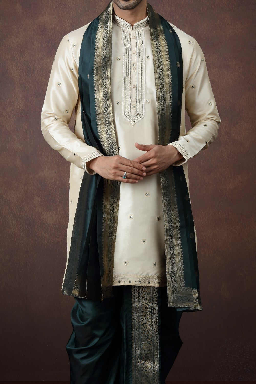 Beige Jaquard Silk Dhoti Kurta (NMK-9171)