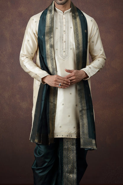 Beige Jaquard Silk Dhoti Kurta (NMK-9171)